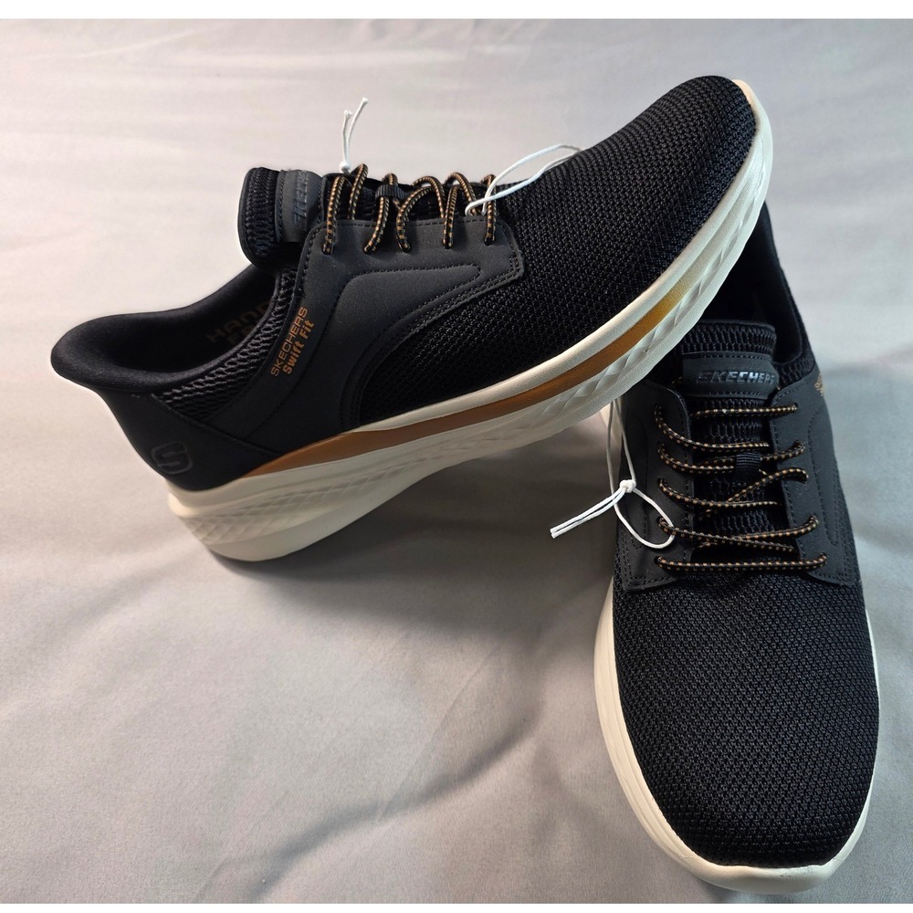 Skechers Swift Fit Mens 10.5 Black Hands Free Slip On Sneakers NEW